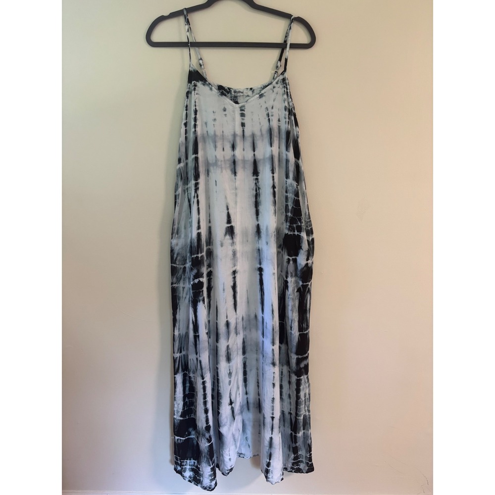 Tie Dye Maxi Dress V-Neck Pockets Adjustable Straps, Boho, Whimsigoth, Festival